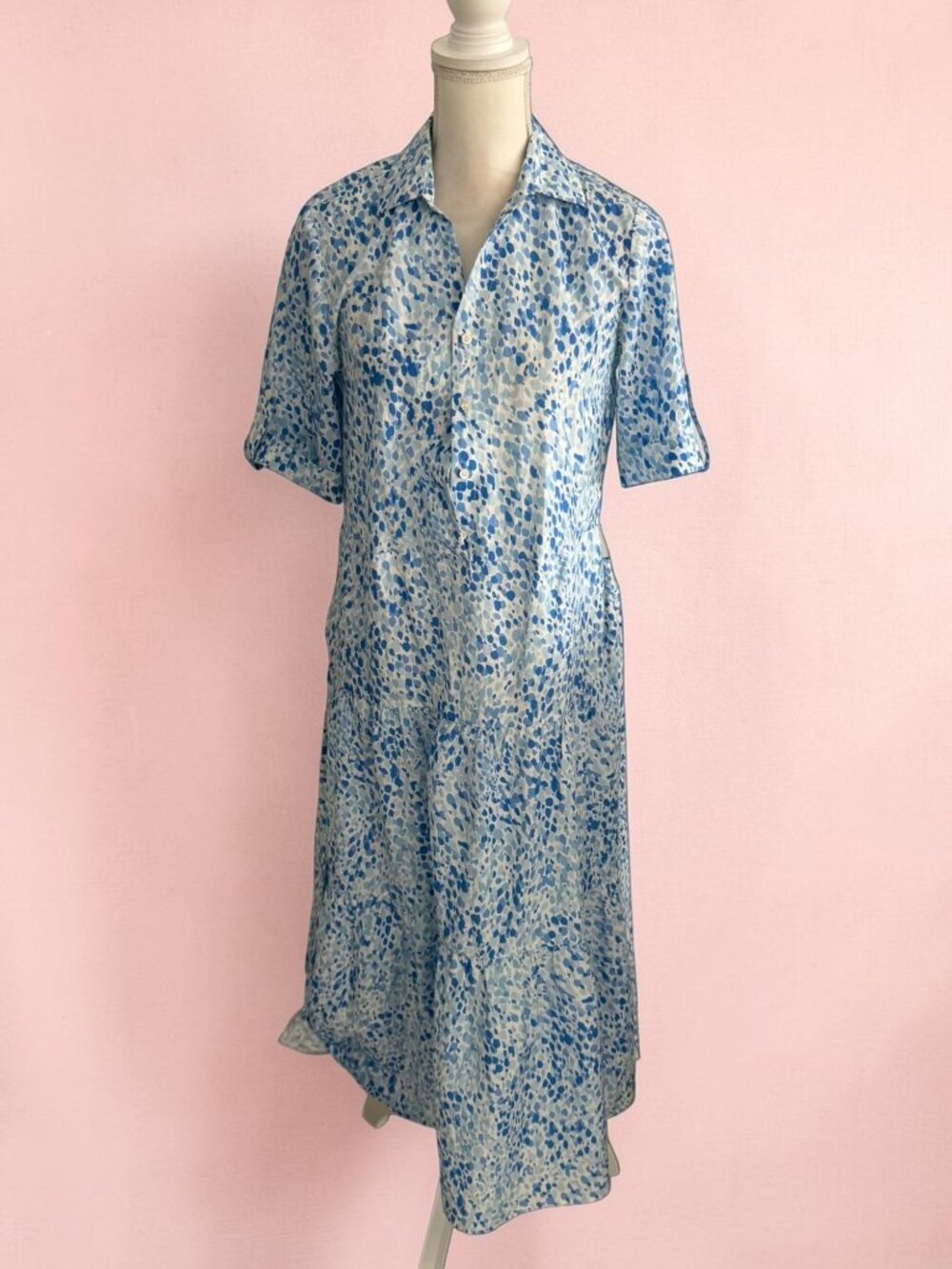 McLaughlin Blue Maxi Shirt Belted Dress Size Small
